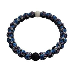 Lokai Unisex Lilo & Stitch Beaded Bracelet Black Blue Disney Hibiscus Size Med